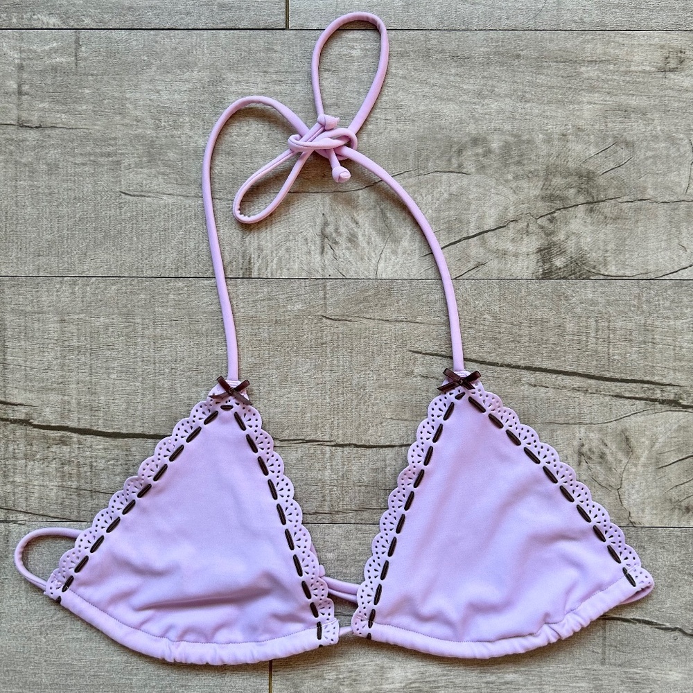 Victoria's Secret Lilac Pink Purple Brown Bow Coquette Triangle Lace Bikini Top